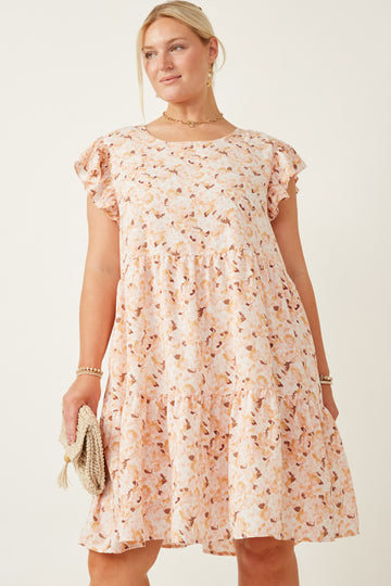 HY7098W Pink Womens Soft Floral Ruffled Tank Dress Detail